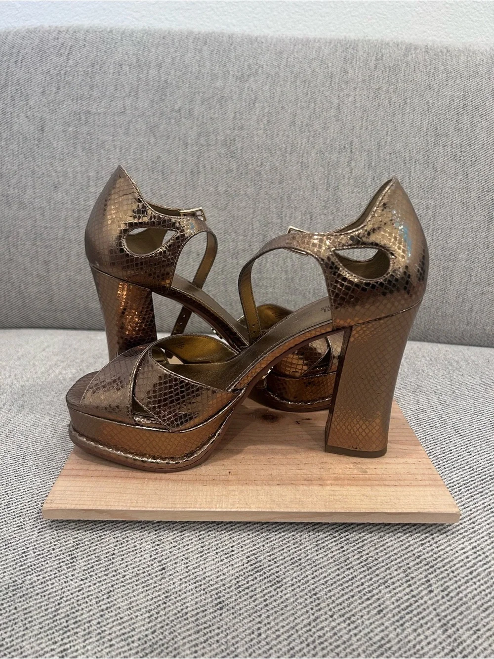 Michael Kors Metallic Brown Crisscross Platform Sandals